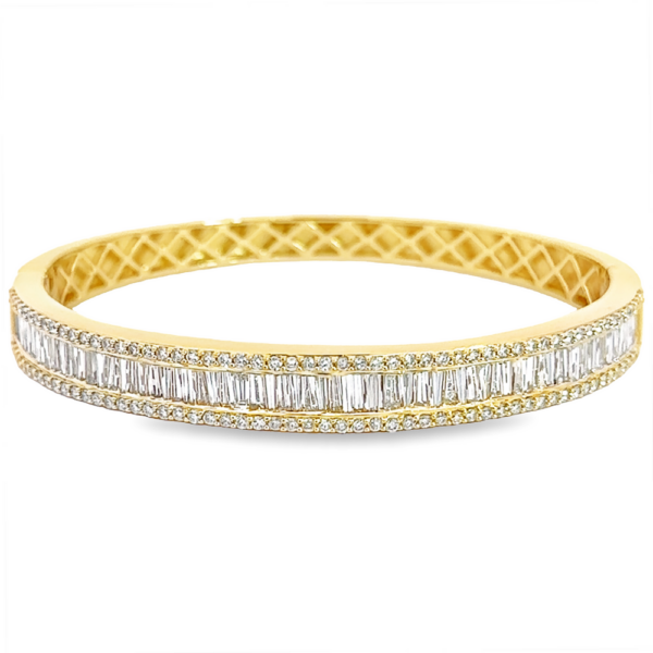 18K Gold Large Baguette and Round Diamond Bangle