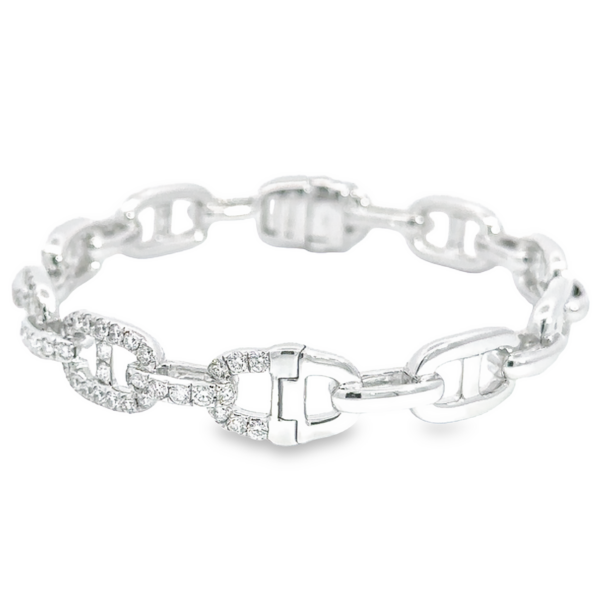 18K White Gold Mariner Link Diamond Bangle | Dallas TX | Mariloff Diamonds