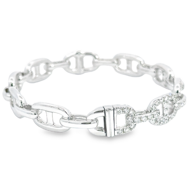18K White Gold Large Mariner Link Diamond Bracelet | Dallas TX | Mariloff Diamonds & Fine Jewelry