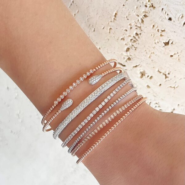 18K Gold Classic Pave Diamond Rounded Fashion Bangle - Image 2