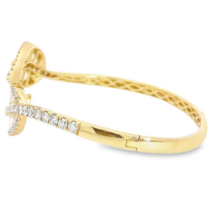 18K Gold Large Baguette and Round Diamond Leaf Bangle Bracelet