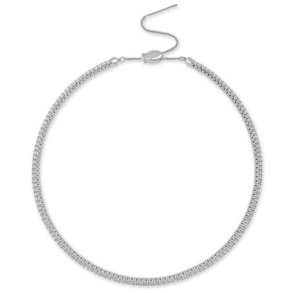 14K Gold Flexible Round Brilliant Diamond Tennis Choker Necklace - Side