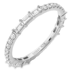 14K White Gold Baguette and Round Diamond Station Eternity Band - Dallas TX