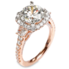 18K Gold Three-Stone Halo Trapezoid Diamond Engagement Ring Mounting Engagement Rings 19