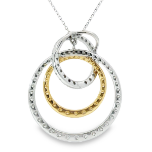 14K Gold Two-Tone Diamond Interlocking Circles Pendant Necklace