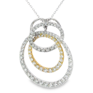 14K Gold Two-Tone Diamond Interlocking Circles Pendant Necklace