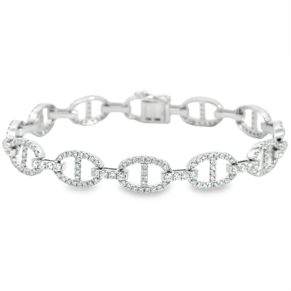 18K White Gold Large Mariner Link Diamond Bracelet | Dallas TX | Mariloff Diamonds