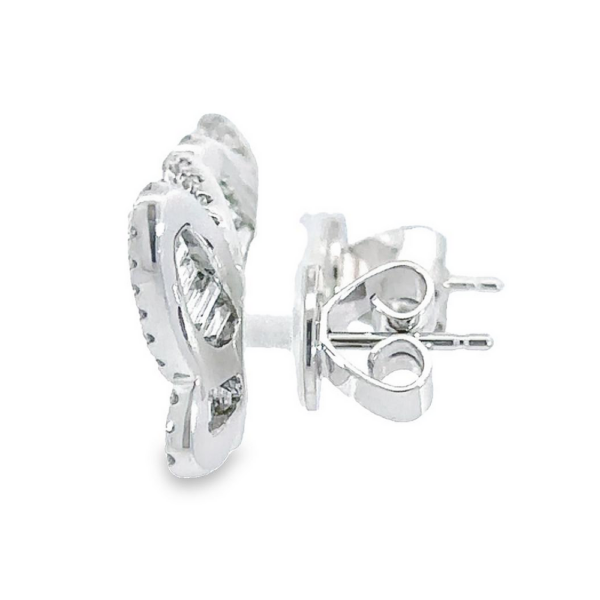 18K Gold Baguette and Round Diamond Butterfly Studs - Image 2