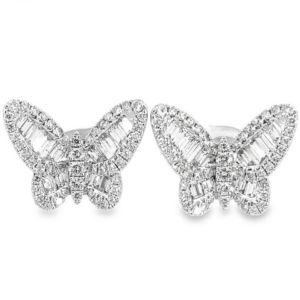 18K Gold Baguette and Round Diamond Butterfly Stud Earrings | Dallas TX
