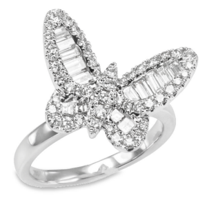 18K Gold Baguette and Round Diamond Butterfly Ring | Dallas TX