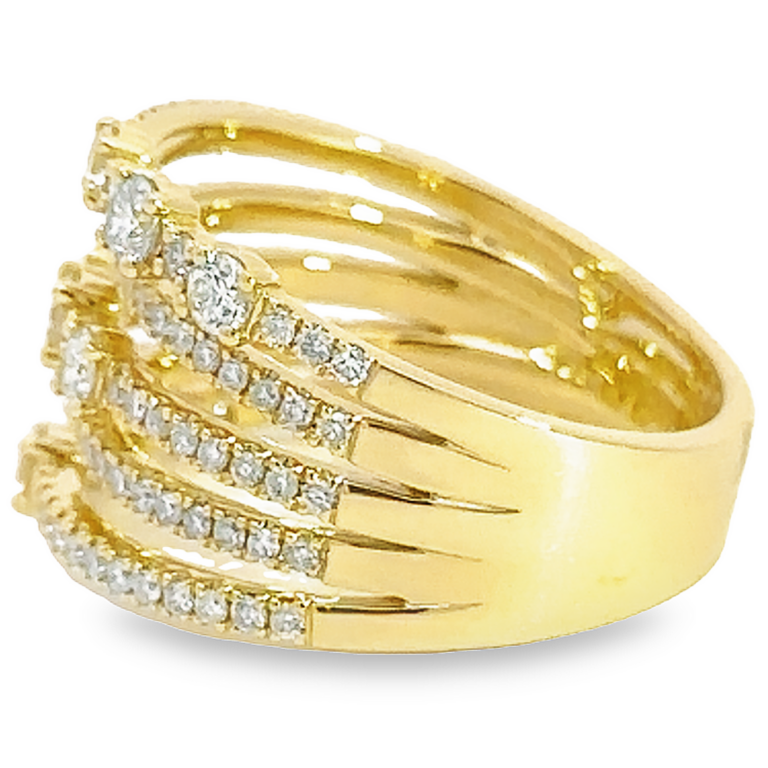 18K Yellow Gold Five-Row Ring with 1.06ctw Diamonds Size 6.5 Fine Jewelry 8