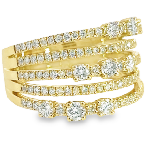 18K Gold Five-Row Negative Space Diamond Fashion Ring