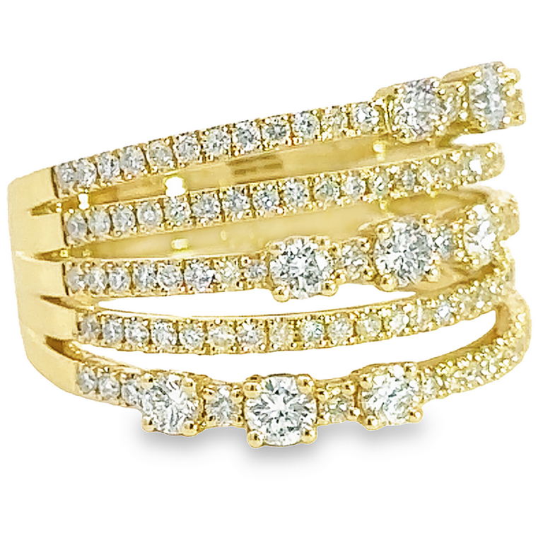 18K Yellow Gold Five-Row Ring with 1.06ctw Diamonds Size 6.5 Fine Jewelry 6