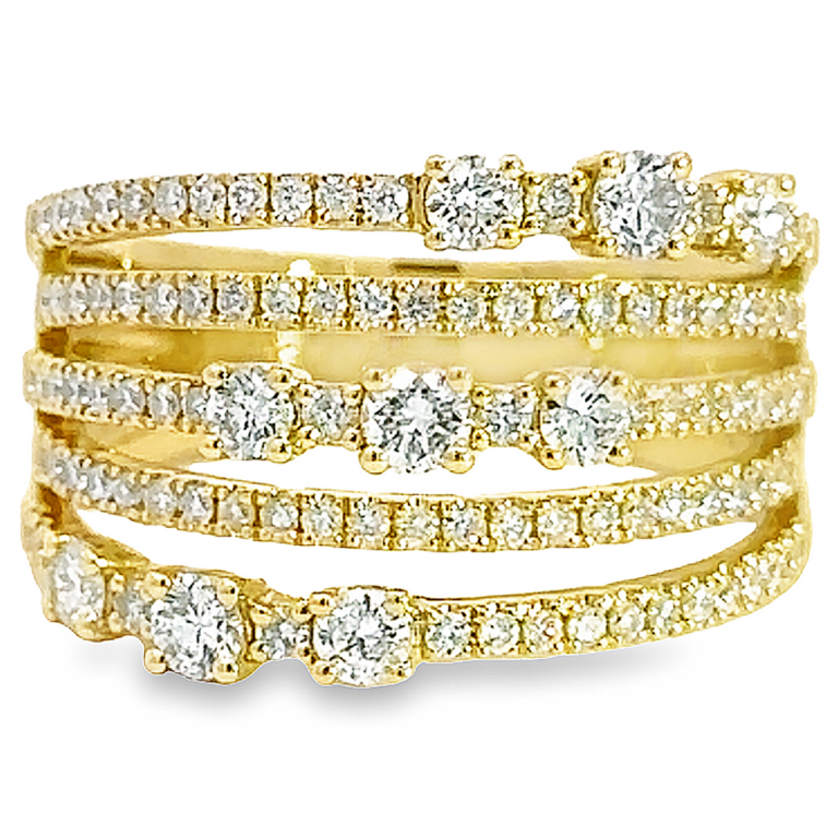 18K Yellow Gold Five-Row Ring with 1.06ctw Diamonds Size 6.5 Fine Jewelry 5