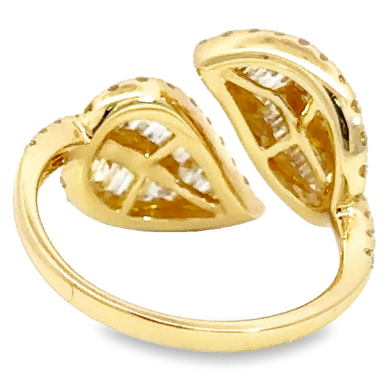 14K Yellow Gold Double Leaf Ring with 1.11ctw Baguette & Round Diamonds Size 6.5 Fine Jewelry 9