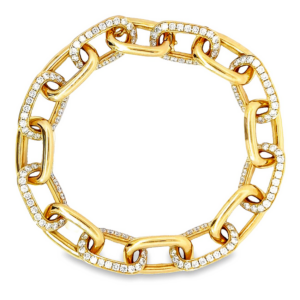 18K Gold Rounded Link Diamond Accented Fashion Bracelet