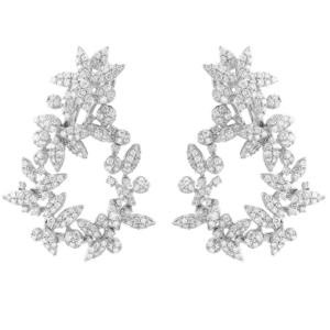 18K White Gold Diamond Flower Cluster Dangle-to-Hoop Earrings - Dallas TX