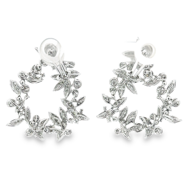 18K Gold Diamond Flower Cluster Dangle-to-Hoop Earrings - Image 4