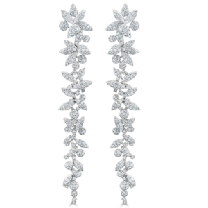 18K White Gold Diamond Flower Cluster Dangle-to-Hoop Earrings - Mariloff Diamonds