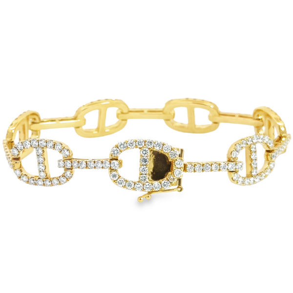18K Yellow Gold Large Mariner Link Diamond Bracelet | Dallas TX | Mariloff
