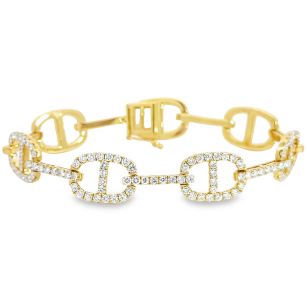 18K Yellow Gold Large Mariner Link Diamond Bracelet | Dallas TX | Mariloff Diamonds