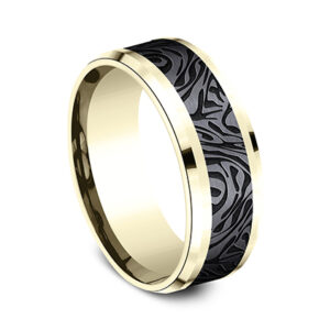 14K Gold Titanium 8MM Faux Mokume Men's Wedding Ring - Dallas TX