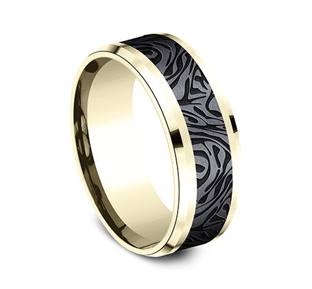 14K Gold Titanium 8MM Faux Mokume Men's Wedding Ring - Dallas TX