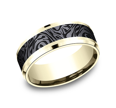 14K Gold Titanium 8MM Faux Mokume Men's Wedding Ring - Dallas