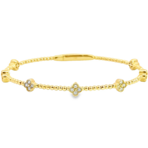 14K Gold Diamond Clover Station Beaded Bangle Bracelet