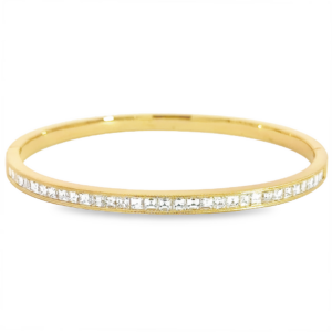 18K Gold Channel Set Square-Cut Diamond Bangle Bracelet