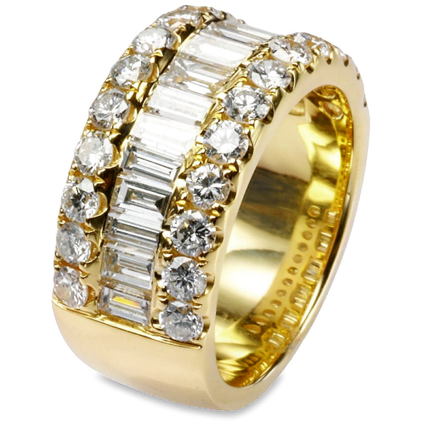 18K Gold Baguette and Round Diamond Cocktail Ring | Dallas TX