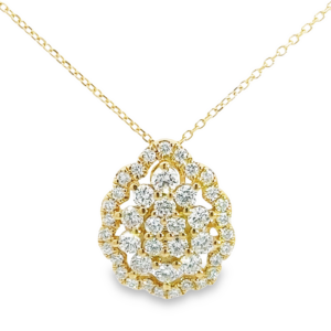 18K Gold Round Diamond Scalloped Pear-Shape Pendant Necklace