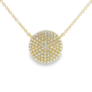 14K Gold Pave Contemporary Diamond Circle Pendant Necklace