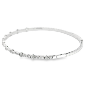 14K Gold Diamond Star Station Flexible Bangle Bracelet