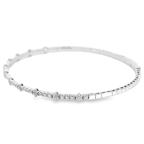 14K Gold Diamond Star Station Flexible Bangle Bracelet