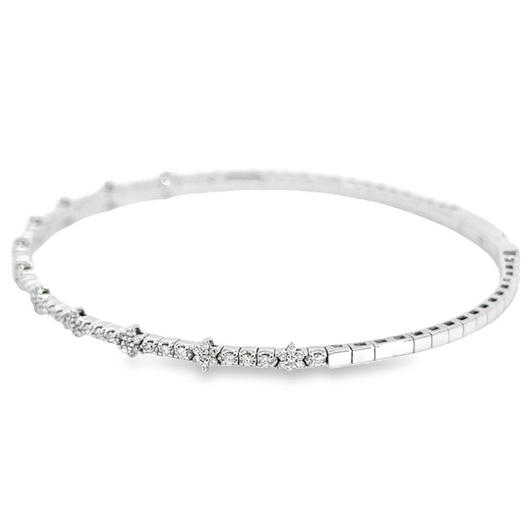 14K Gold Diamond Star Station Flexible Bangle Bracelet
