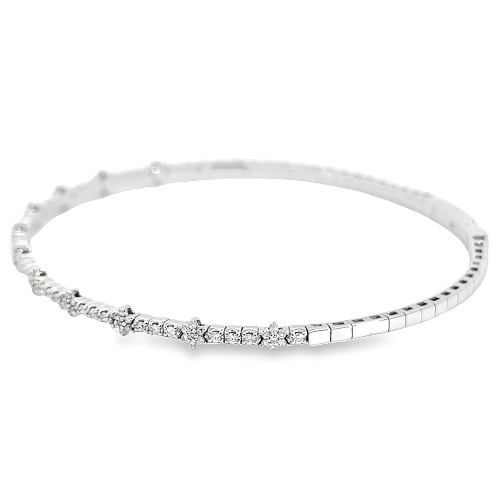 14K Gold Diamond Star Station Flexible Bangle Bracelet