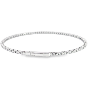 14K White Gold Flexible Beaded Bangle with .88ctw Diamonds Size 6.5