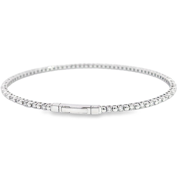 14K Gold Flexible Alternating Bead and Diamond Bangle - Image 6