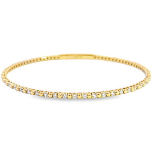 14K Gold Flexible Alternating Bead and Diamond Bangle