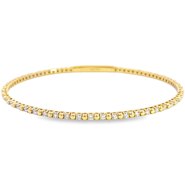 14K Gold Flexible Alternating Bead and Diamond Bangle