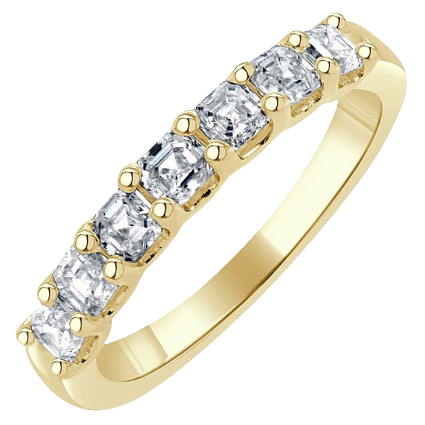 14K Yellow Gold Seven-Stone Asscher Cut Diamond Wedding Band - Mariloff Diamonds | Dallas TX