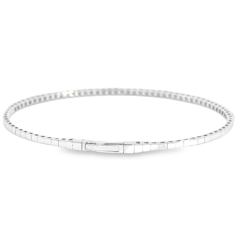 14K White Gold Flexible Pyramid Station Bangle with .82ctw Diamonds Size 6.5 Bracelets 6