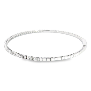 14K White Gold Flexible Pyramid Station Bangle with .82ctw Diamonds Size 6.5