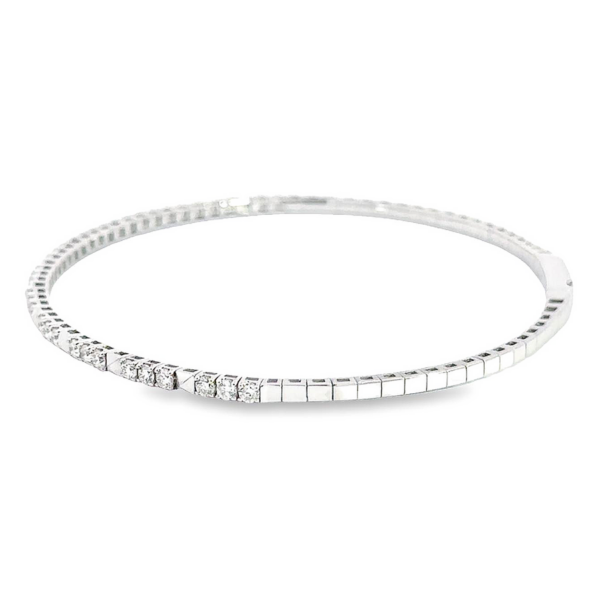 14K Gold Pyramid Station Flexible Diamond Stackable Bangle - Image 4
