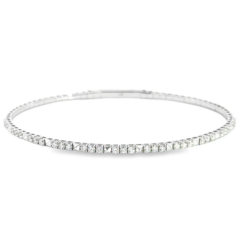 14K White Gold Flexible Pyramid Station Bangle with .82ctw Diamonds Size 6.5 Bracelets 4