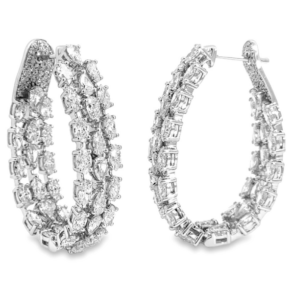 14K White Gold Large Multi-Shape Diamond Hoop Earrings | Dallas TX | Mariloff Diamonds
