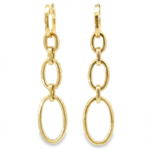 14K Yellow Gold Graduated Oval Link Drop Earrings with 2.10ctw Diamonds Earrings 8