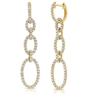 14K Gold Graduated Oval-Link Diamond Fashion Earrings - Dallas TX