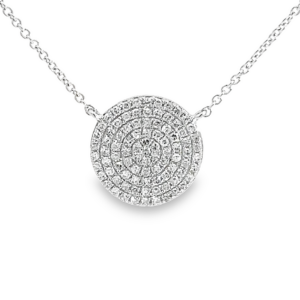 14K Gold Pave Contemporary Diamond Circle Pendant Necklace